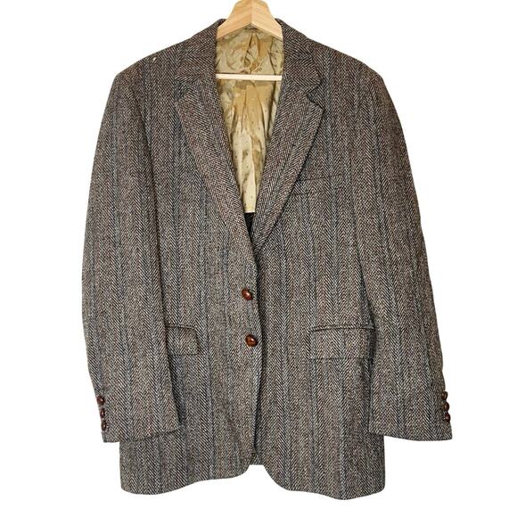 Harris Tweed Scottish Wool Vintage Woven Blazer Sport Coat Mens 42R Woven Brown - Picture 1 of 15
